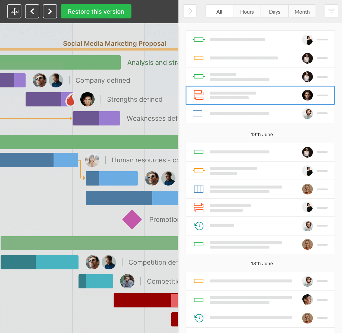 GanttPRO as an Excel replacement program: history of changes and baseline