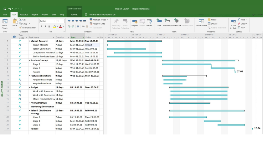 Microsoft Project: interface