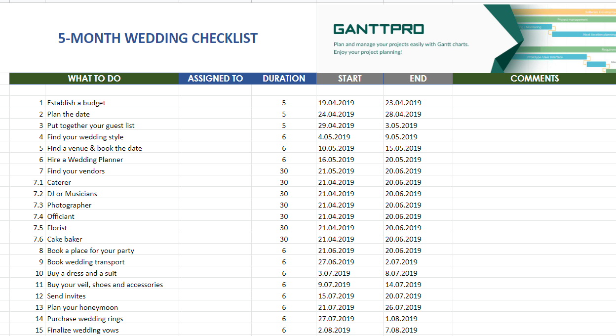 Free Wedding Planning Checklist Excel Download