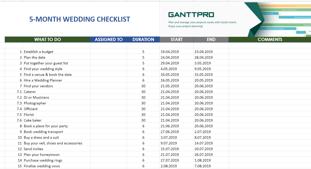 Wedding Planning Checklist For Excel Free Printable Wedding Checklist For Wedding Planning 