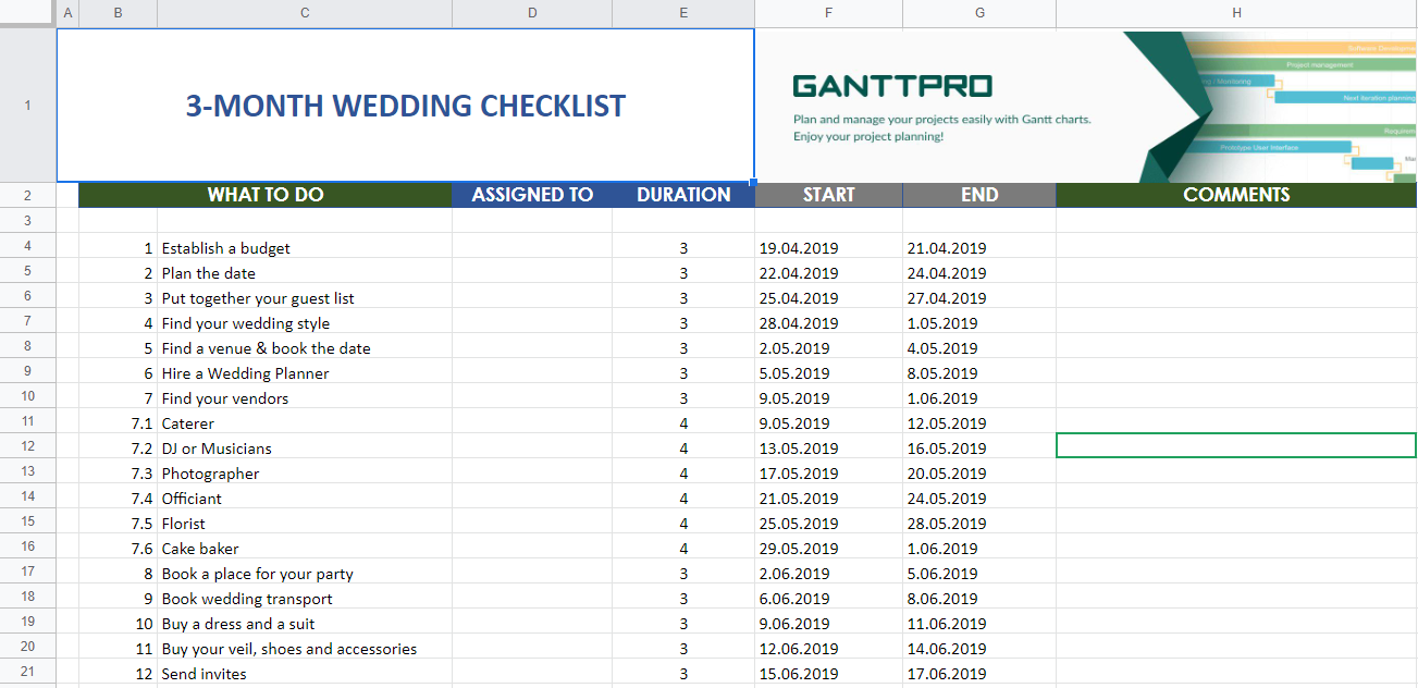 How To Plan A Wedding In 3 Months Checklist Excel Template Free 