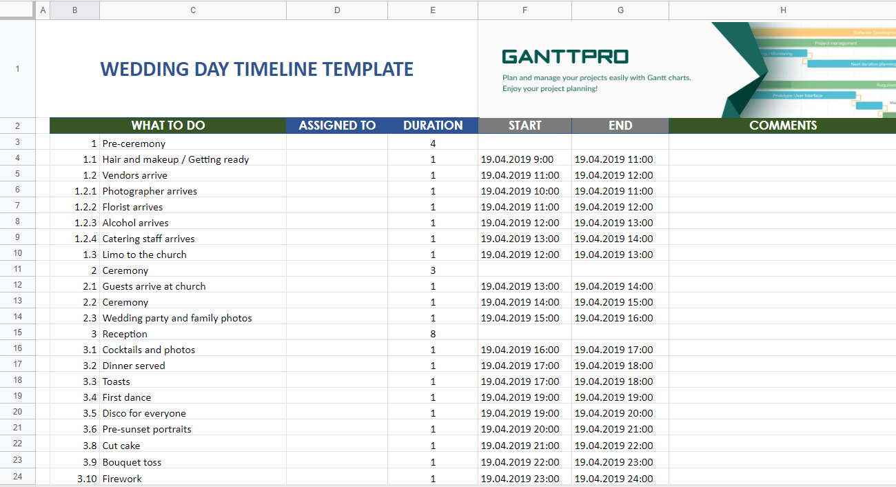 Wedding Day Timeline Template Excel